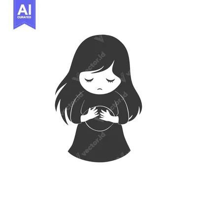 Sad girl with long hair holding her stomach