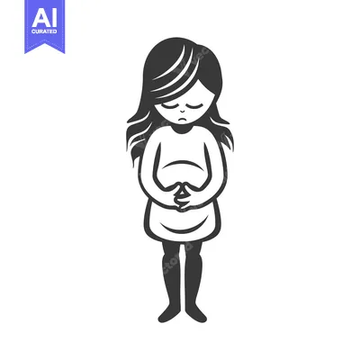 Premium design asset: Sad Pregnant Woman with Hands on Stomach