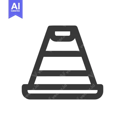 Aset desain premium: Minimalist Traffic Cone Icon: Bold Outline on White Background