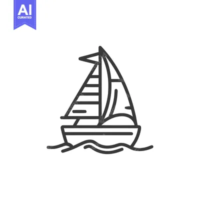 Aset desain premium: Minimalist Sailboat Icon on Wavy Water, Nautical Adventure Symbol