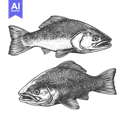 Aset desain premium: Detailed illustration of two fish featuring scales and fins displayed