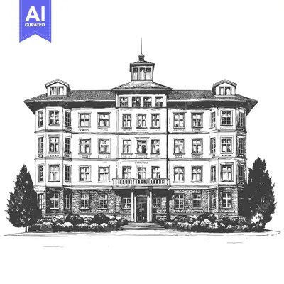 Aset desain premium: Detailed illustration shows a large stately building with many windows