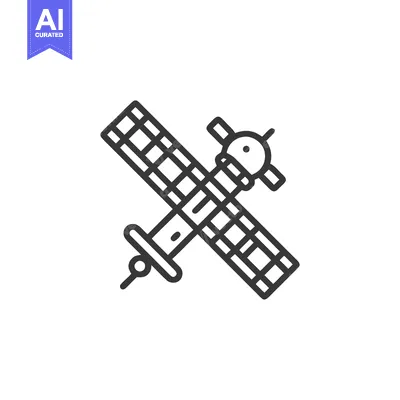 Minimalist Satellite Icon: Grid-Like Solar Panels and Antennae Design