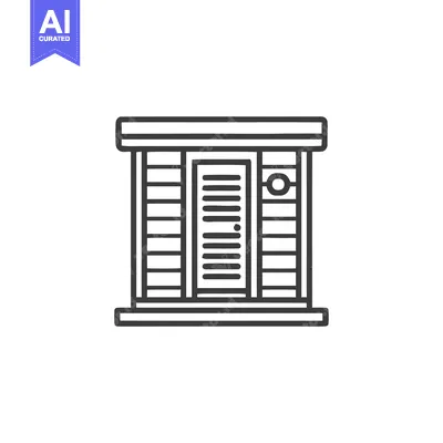 Aset premium populer: Minimalist Line Art: Wooden Shed Icon with Door and Handle Detail