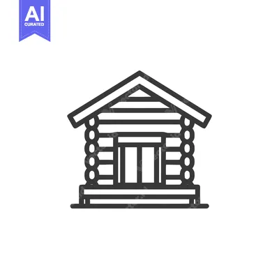 Premium design asset: Minimalist Log Cabin Icon: Simple Line Art of Rustic Home