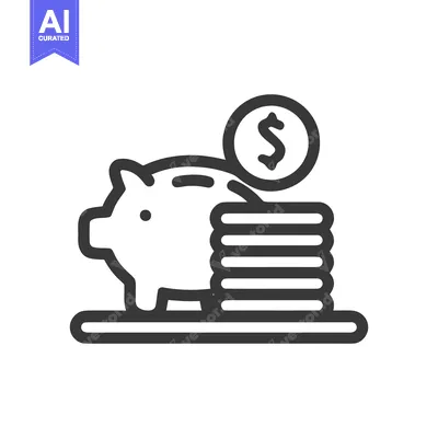Aset desain premium: Piggy Bank Icon with Stack of Coins and Dollar Sign