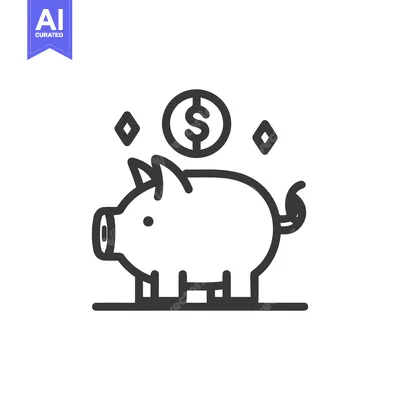 Premium design asset: Piggy Bank Icon with Dollar Coin and Sparkles, Line Art Style