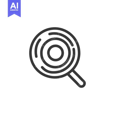 Aset desain premium: Minimalist Lollipop Icon: Circular Candy with Stick, Black Outline on