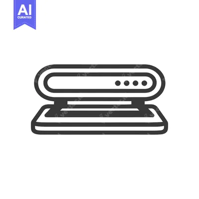Stylized 3D Scanner Icon: Bold Black Outline on White Background