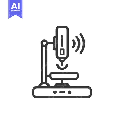 Aset desain premium: Modern Line Art Icon of Wireless Microscope with Signal Waves
