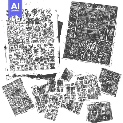 Scattered fragments of ancient Mayan glyphs