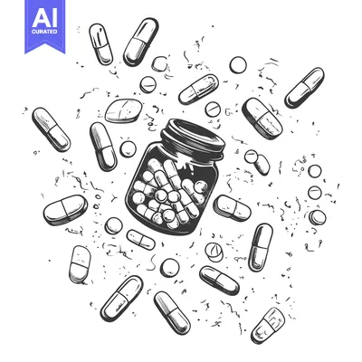 Scattered Pills and a Jar Overflowing with Capsules