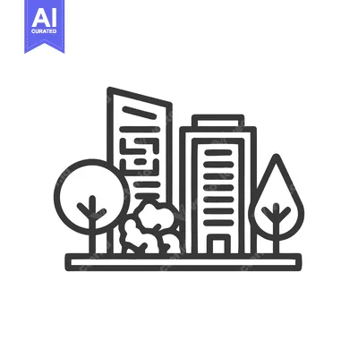 Minimalist Cityscape Icon with Modern Buildings and Green Park Element