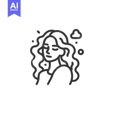 Premium design asset: Minimalist Woman Portrait with Wavy Hair and Celestial Elements Line A