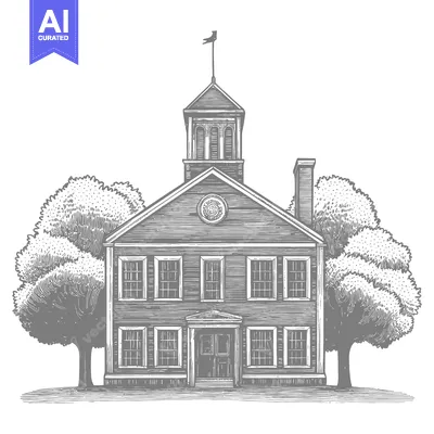 A detailed black and white rendering of a grand building exterior