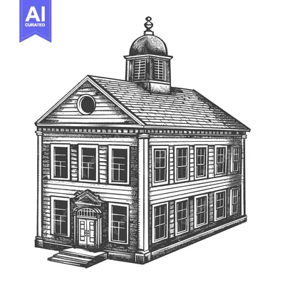 Aset desain premium: Detailed black and white illustration of a stately building design