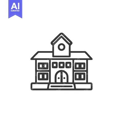 Aset desain premium: Minimalist Line Art: Classic Building with Dormer Window and Symmetric