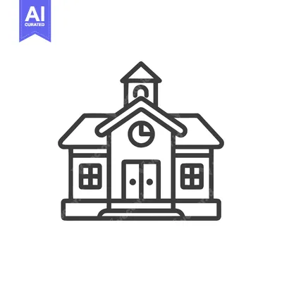 Aset premium populer: Minimalist Schoolhouse Icon with Clock Tower and Double Doors