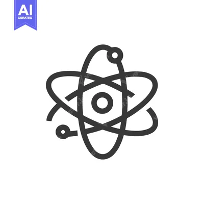 Aset desain premium: Minimalist Atom Icon: Scientific Symbol with Orbiting Electrons in Bol