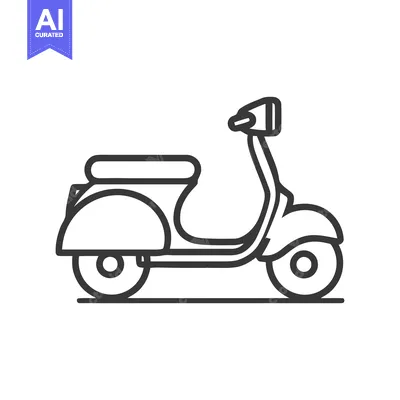 Premium design asset: Minimalist Scooter Icon: Retro Design with Bold Outline on White Backg