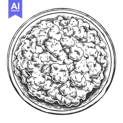 Premium design asset: A vintage drawing depicts a full bowl of textured food