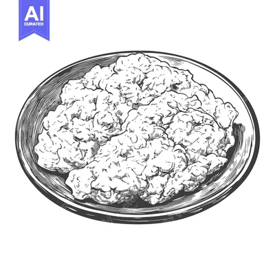 A drawing of a plate containing a large portion of food