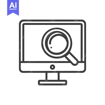 Aset desain premium: Computer Screen with Magnifying Glass Icon, Search Concept, Line Art