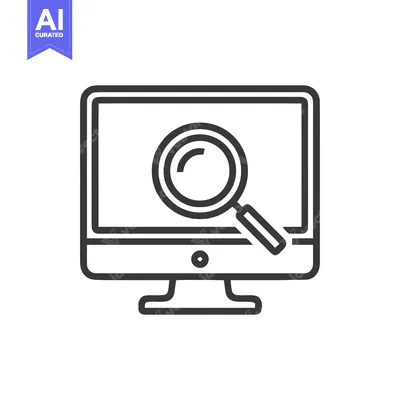 Aset desain premium: Computer Screen with Magnifying Glass Icon in Outline Style