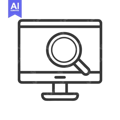Aset premium populer: Computer Screen with Magnifying Glass Icon, Search Concept, Outline St