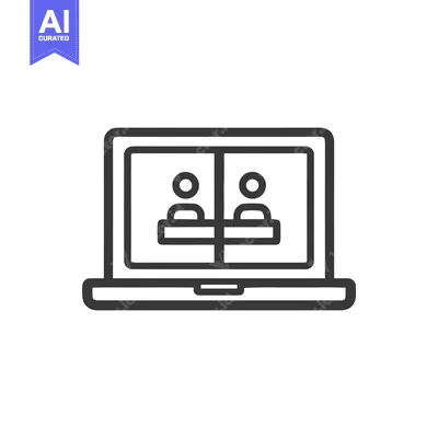 Aset desain premium: Laptop Screen Displaying Two People in a Video Conference, Line Art