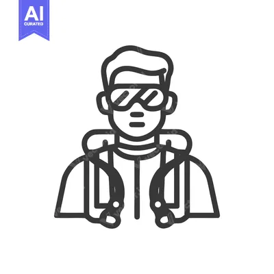 Aset premium populer: Minimalist Icon: Person with Sunglasses and Jacket Outline Design