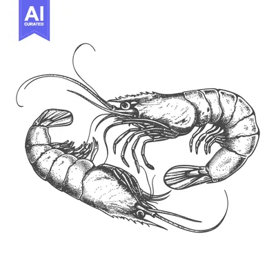Popular premium asset: Two detailed pen and ink drawings of shrimp are presented