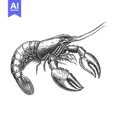 An illustration depicting a black and white engraving of a lobster