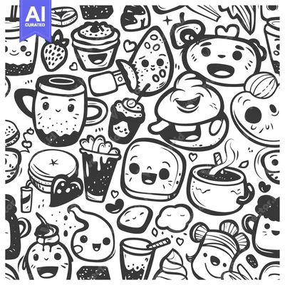 Premium design asset: Seamless Pattern of Cute Food and Drink Characters
