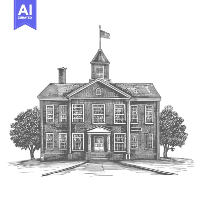 Popular premium asset: An illustration depicts a historic building with an american flag
