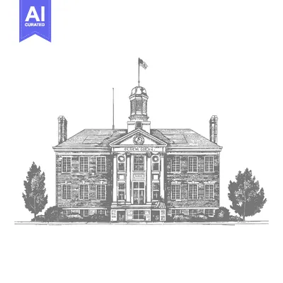 A detailed artistic illustration depicting an elegant old brick buildi
