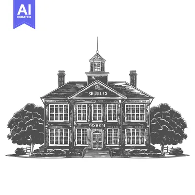Popular premium asset: A detailed black and white illustration of a historic building