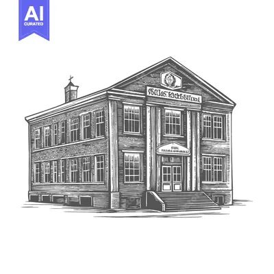 Aset premium populer: A large classical building with a portico and multiple windows