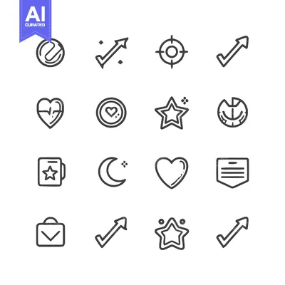 Premium design asset: Minimalist Icon Set: Business, Love, Night, and Success Symbols in Cle