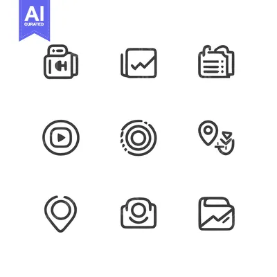 Aset premium populer: Minimalist Icon Set: Camera, Chart, List, Play, Target, Location, and