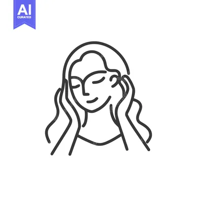Popular premium asset: Minimalist Line Art: Serene Woman with Hands on Face, Relaxation and S