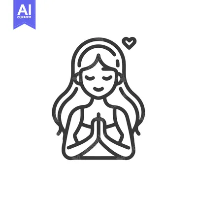 Minimalist Line Art: Meditating Woman with Heart Symbol, Spiritual Ico
