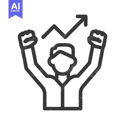 Popular premium asset: Line Art: Celebrating Success with Upward Trend Arrow and Raised Fists