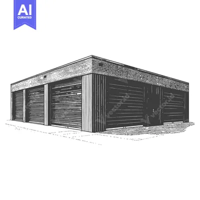 Aset desain premium: Exterior perspective drawing of a commercial storage building structur
