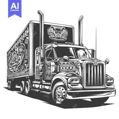 Semi-Truck with Aztec Design and Skull