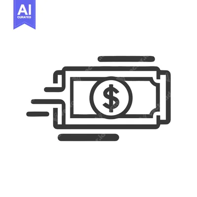 Aset desain premium: Fast Money Transfer Icon: Dollar Bill with Motion Lines