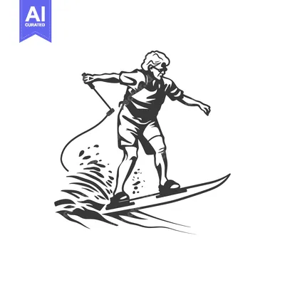 Aset desain premium: Senior Man Enjoying Wakeboarding on a Summer Day