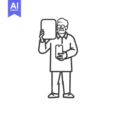 Aset desain premium: Senior man holding a phone and tablet