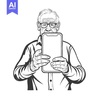 Senior Man Holding Smartphone with Blank Screen