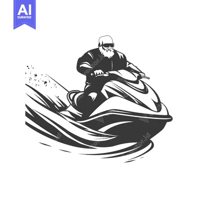 Aset desain premium: Senior Man Riding a Jet Ski in the Water